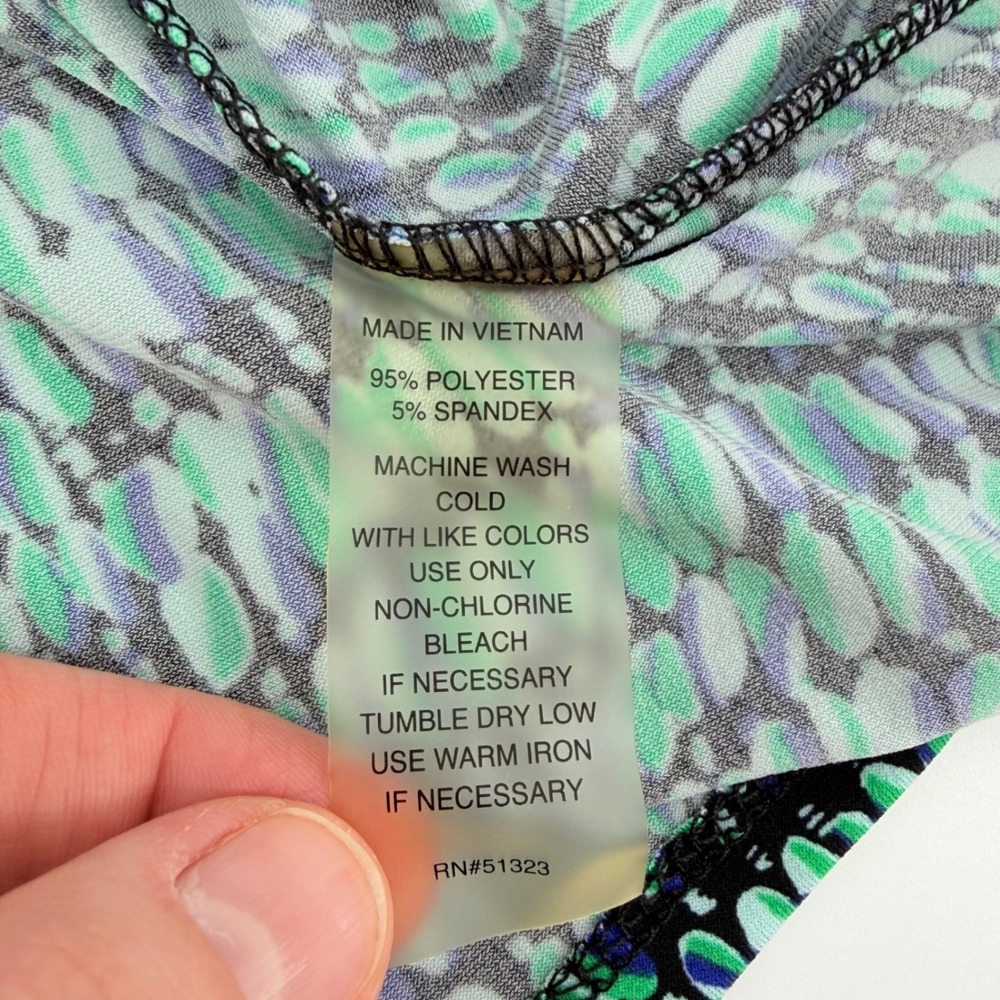 Chaus New York Womens Abstract Print Zip Front Tunic Top Green Blue Black M - Picture 5 of 7